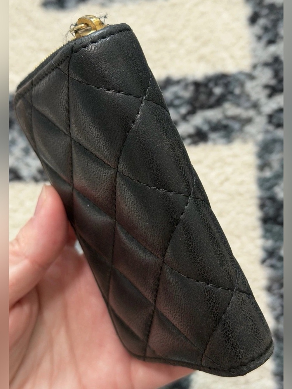 CHANEL Black Quilted Zip-Around Card Wallet with Gold CC - Picture 9 of 15